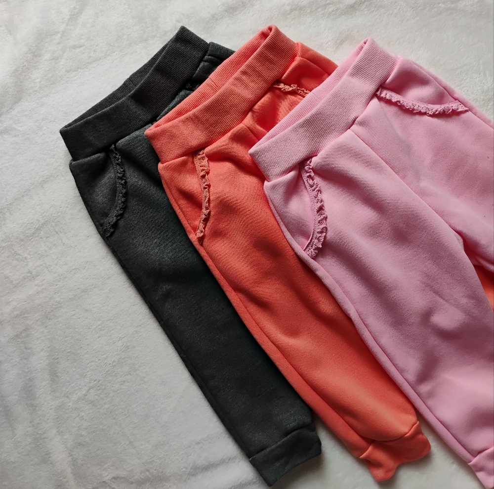 Lot Of 3 Essential Baby Sweat Pants | Solids Pinks Gray Orange | Size 12-18M